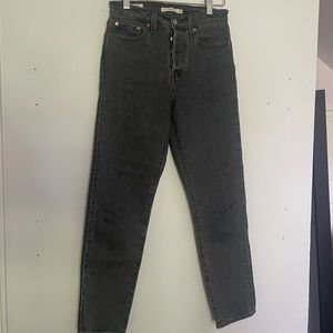 Levi’s wedgie straight fit denim, W25, button fly, dark grey wash, EUC.